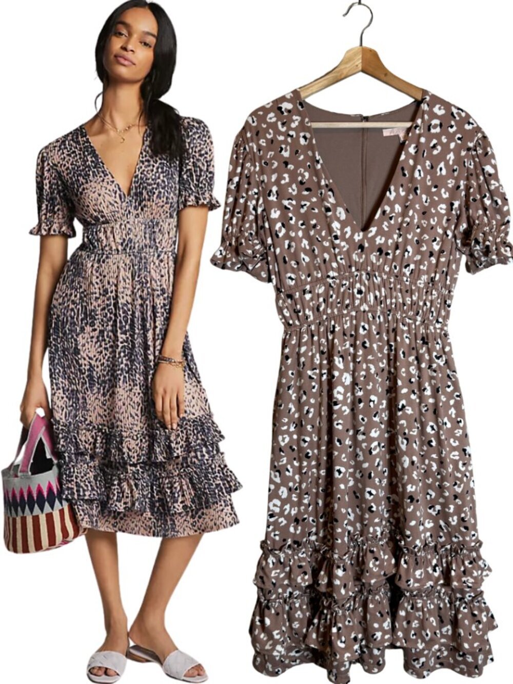 Hutch Anthropologie Adelia Ruffled Midi Dress Women's MP Leopard Print Tiered